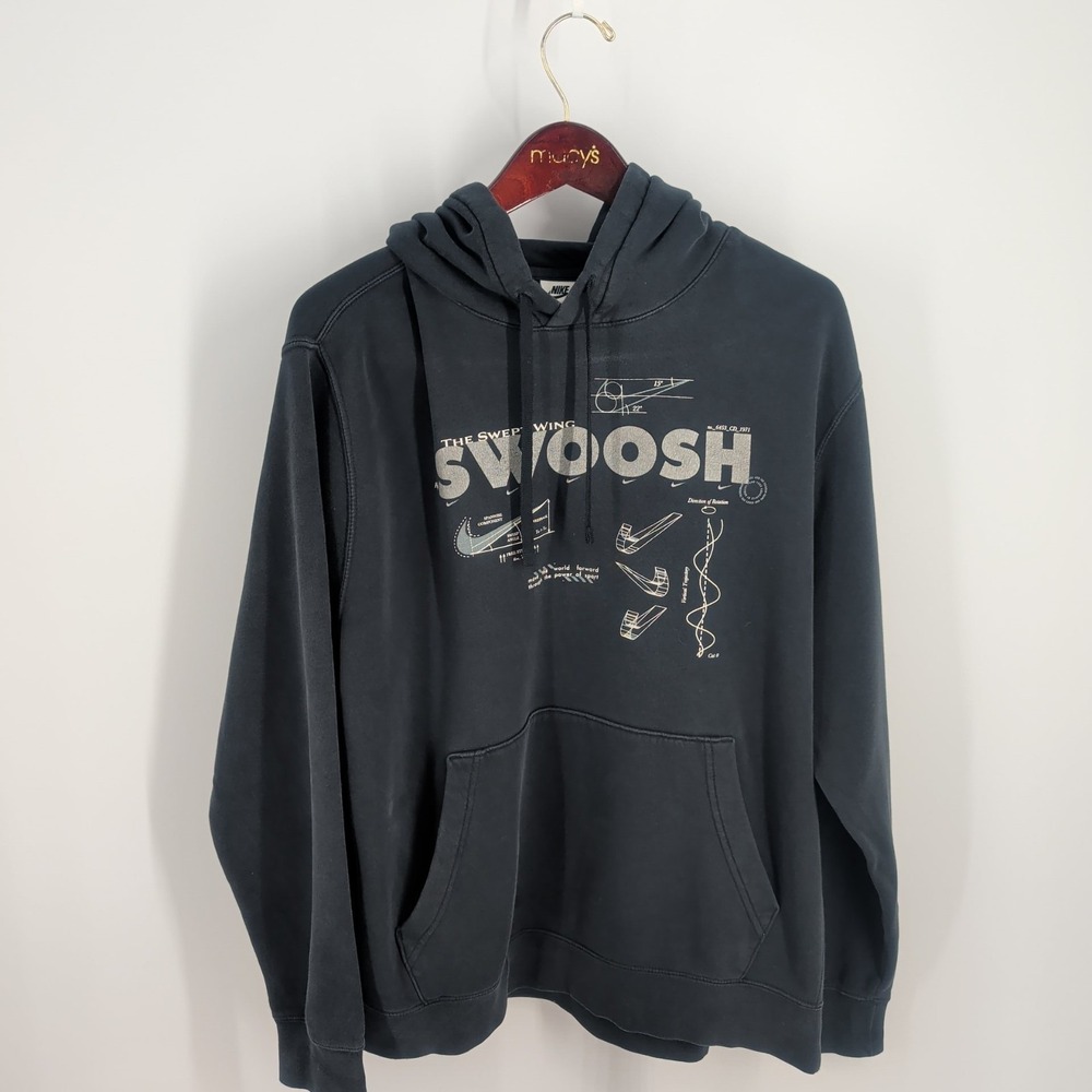Nike The Swept Wing Swoosh Graphic Classic Outdoor Pullover Hoodie Black Size XL